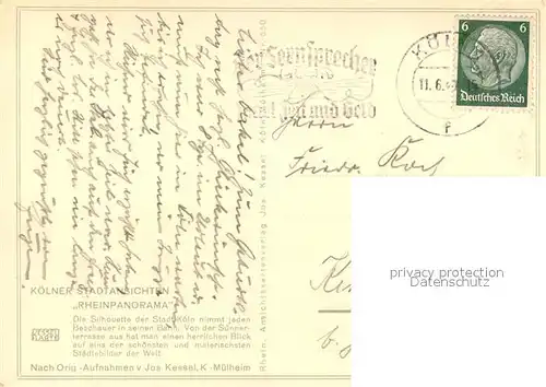 AK / Ansichtskarte Koeln_Rhein Panorama Dom Koeln_Rhein