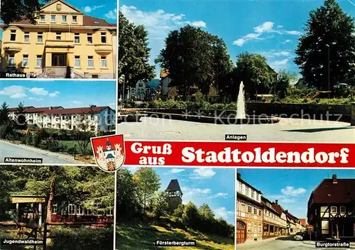 AK / Ansichtskarte Stadtoldendorf Rathaus Anlagen Jugendwaldheim Foersterbergturm Burgtorstrasse Stadtoldendorf