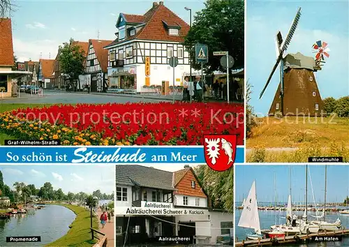 AK / Ansichtskarte Steinhude Graf Wilhelm Strasse Windmuehle Hafen Promenade Aalraeucherei Steinhude