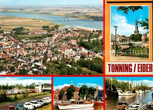 AK / Ansichtskarte Toenning_Nordseebad Fliegeraufnahme Hafen Toenning_Nordseebad