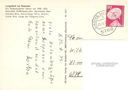 AK / Ansichtskarte Langscheid_Sorpesee Sorpetalsperre  Langscheid Sorpesee
