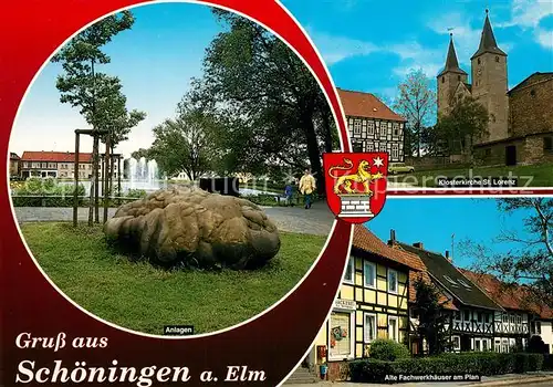 AK / Ansichtskarte Schoeningen Anlagen Klosterkirche Fachwerkhaeuser am Plan Schoeningen