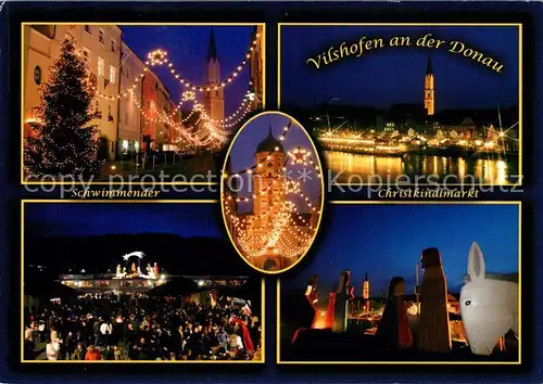 AK / Ansichtskarte Vilshofen_Donau Schwimmender Christkindlmarkt Nachtaufnahme Vilshofen Donau