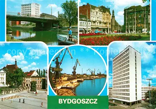 AK / Ansichtskarte Bydgoszcz Hafen Foerderkraene Stadtansicht Marktplatz Bydgoszcz