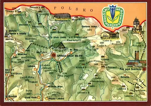 AK / Ansichtskarte Krkonose Umgebungskarte Krkonose