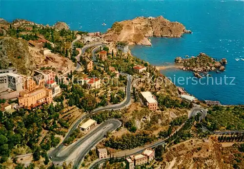 AK / Ansichtskarte Taormina_Italien Fliegeraufnahme Isola Bella Taormina Italien