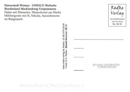 AK / Ansichtskarte Wismar_Mecklenburg Hafen Wassertor Wasserkunst Markt Muehlengrube St Niklai Kirche Aussichtsturm Buergerpark Fliegeraufnahme Wismar_Mecklenburg