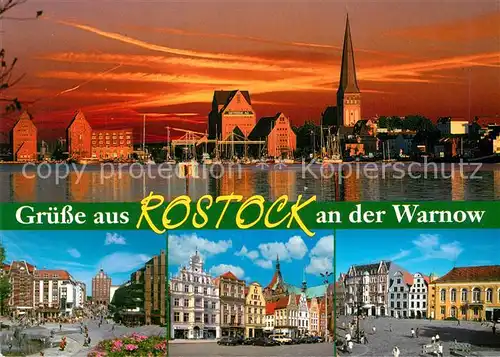 AK / Ansichtskarte Rostock_Mecklenburg Vorpommern Ansicht vom Wasser aus Sonnenuntergang Innenstadt Marktplatz Giebelhaeuser Rostock