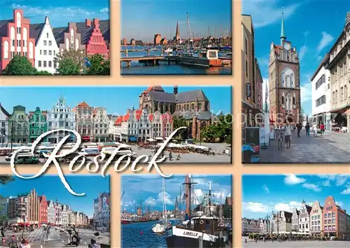 AK / Ansichtskarte Rostock_Mecklenburg Vorpommern Sehenswuerdigkeiten der Stadt Platz Hafen Segelschiffe Fischkutter Rostock