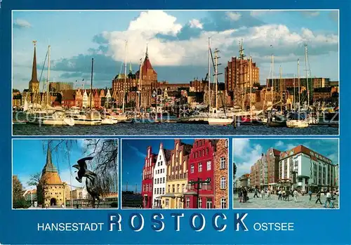 AK / Ansichtskarte Rostock_Mecklenburg Vorpommern Hafen Segelschiffe Altstadt Turm Giebelhaeuser Marktplatz Rostock