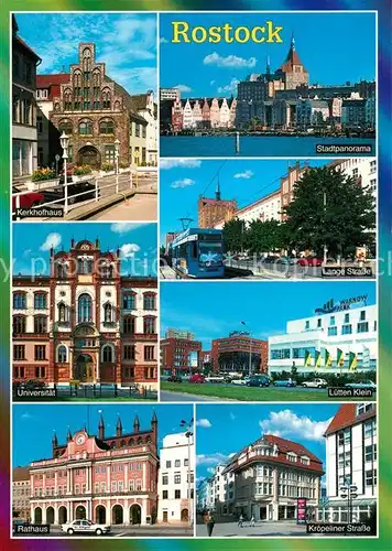 AK / Ansichtskarte Rostock_Mecklenburg Vorpommern Kerkhofhaus Stadtpanorama Universitaet Lange Strasse Luetten Klein Rathaus Kroepeliner Strasse Rostock