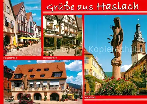 AK / Ansichtskarte Haslach_Kinzigtal Hauptstrasse Marktplatz Brunnen Kirchturm Rathaus Haslach_Kinzigtal