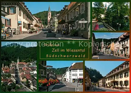 AK / Ansichtskarte Zell_Wiesental Ortszentrum Kirche Hauptstrasse Hotel Restaurant Erholungsgebiet Zeller Bergland Schwarzwald Zell Wiesental