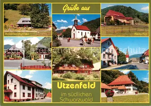 AK / Ansichtskarte Utzenfeld_Schwarzwald Knoepflesbrunnen Reiterhof Kirche Kuehe Hauptstrasse Schwarzwaldhaeuser Utzenfeld Schwarzwald
