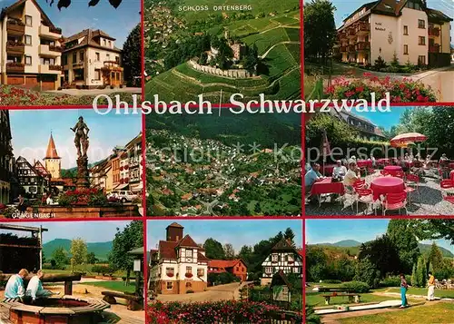 AK / Ansichtskarte Ohlsbach Teilansichten Park Minigolf Terrassencafe Gegenbach Brunnen Hotel Schloss Ortenberg Fliegeraufnahme Ohlsbach