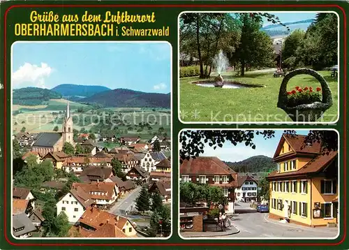 AK / Ansichtskarte Oberharmersbach Ortsansicht mit Kirche Hauptstrasse Kurpark Luftkurort im Schwarzwald Oberharmersbach