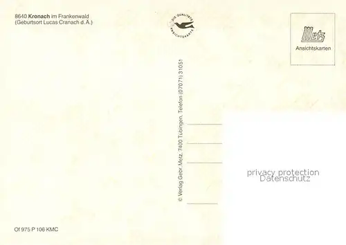 AK / Ansichtskarte Kronach_Oberfranken Stadtpanorama Veste Rosenberg Festungstor Stadtpark Hexenturm Rathaus Martinsbrunnen Bergfried Kronach Oberfranken