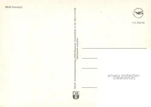 AK / Ansichtskarte Kronach_Oberfranken Stadtbild mit Festung Rosenberg Locas Cranach Geburtshaus Hasslach Melchior Otto Platz Denkmal Kronach Oberfranken