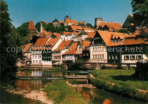 AK / Ansichtskarte Kronach_Oberfranken Historischer Stadtkern mit Veste Rosenberg Partie am Fluss Kronach Oberfranken