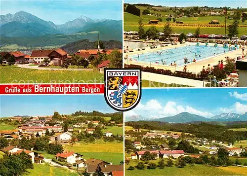 AK / Ansichtskarte Bernhaupten Freibad Gesamtansicht mit Bayerischen Alpen Wappen Bernhaupten