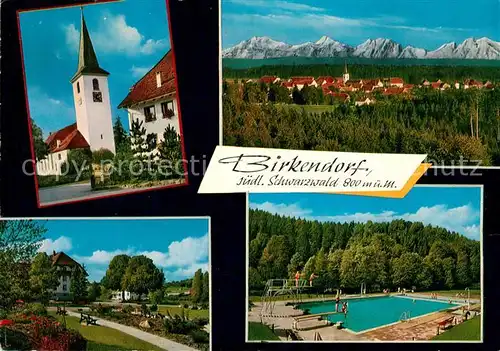 AK / Ansichtskarte Birkendorf Ortsmotiv mit Kirche Gesamtansicht mit Alpenpanorama Freibad Parkanlagen Birkendorf