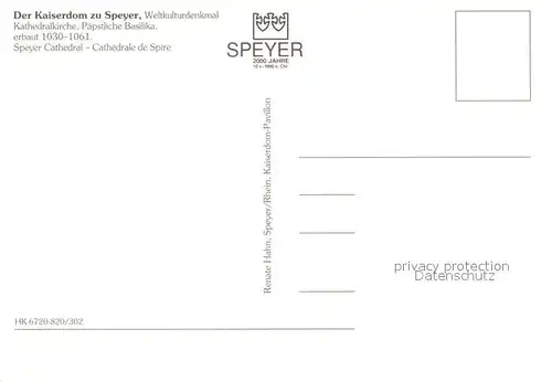 AK / Ansichtskarte Speyer_Rhein Kaiserdom Weltkulturdenkmal Kathedrale Paepstliche Basilika 11. Jhdt. Fliegeraufnahme Speyer Rhein
