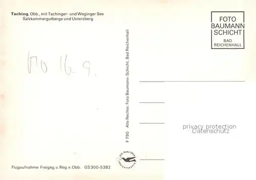 AK / Ansichtskarte Taching_See Tachinger See Waginger See Salzkammergutberge Untersberg Fliegeraufnahme Taching See