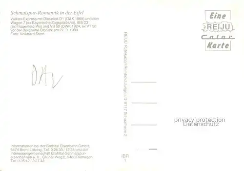 AK / Ansichtskarte Hain_Oberzissen Vulkan Express mit Diesellok Eisenbahn Burgruine Olbrueck Fliegeraufnahme Hain Oberzissen