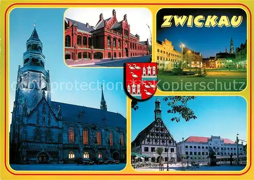 AK / Ansichtskarte Zwickau_Sachsen Dom Johannisbad Hauptmarkt Gewandhaus Rathaus Wappen Zwickau Sachsen