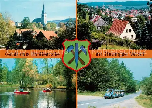 AK / Ansichtskarte Brotterode Ortsmotiv mit Kirche Burgberg Gondelteich Gehege Pendelbahn Grosser Inselsberg Brotterode
