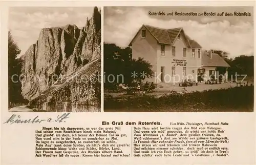 AK / Ansichtskarte Bad_Muenster_Stein_Ebernburg Restauration zur Bastei auf dem Rotenfels Gedicht Wilhelm Theisinger Bad_Muenster