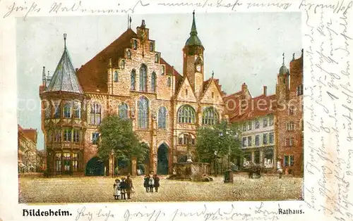 AK / Ansichtskarte Hildesheim Rathaus Brunnen Kuenstlerkarte Hildesheim