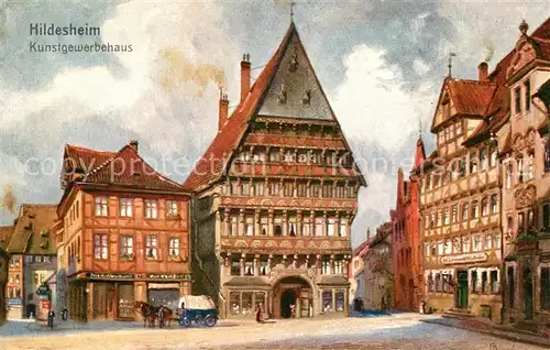 AK / Ansichtskarte Hildesheim Knochenhaueramtshaus Fachwerkhaeuser Historische Gebaeude Altstadt Kuenstlerkarte Gemaeldekarte No 6 Hildesheim