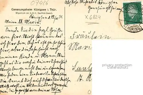 AK / Ansichtskarte Koenigsee_Thueringen Genesungsheim Koenigsee Thueringen