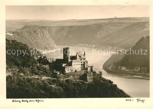 AK / Ansichtskarte St_Goarshausen Burg Katz am Rhein Handabzug Fliegeraufnahme St_Goarshausen
