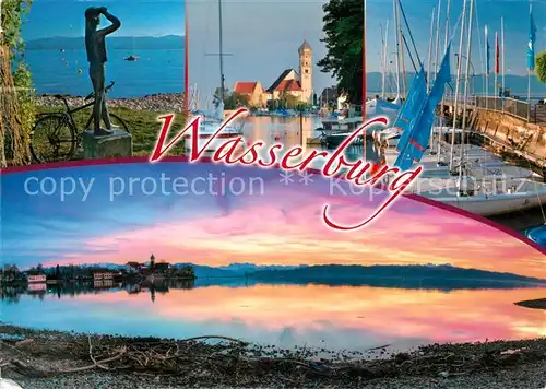 AK / Ansichtskarte Wasserburg_Bodensee Hafen Kirchenpartie Denkmal Wasserburg Bodensee