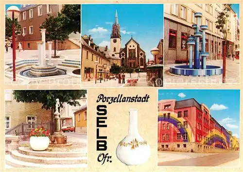 AK / Ansichtskarte Selb Porzellanstadt Brunnen Kirche Selb