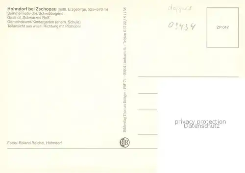 AK / Ansichtskarte Hohndorf_Stollberg Sommermotiv des Schwibbogens Gasthof Schwarzes Ross Gemeindeamt Panorama mit Pilzhubel Hohndorf_Stollberg