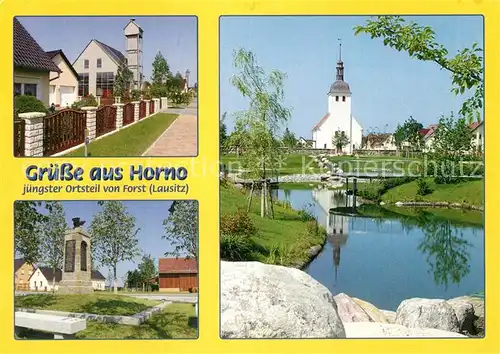 AK / Ansichtskarte Horno Ortsmotiv Kirche Teich Denkmal Horno