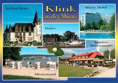 AK / Ansichtskarte Klink_Waren Schlosshotel Mueritz Hotel Strand Mueritzer Bauernmarkt Klink Waren