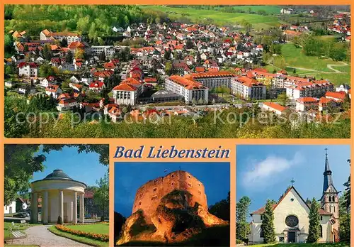 AK / Ansichtskarte Bad_Liebenstein Panorama Blick von der Burgruine Brunnentempel Burgruine mit Beleuchtung Kirche Bad_Liebenstein