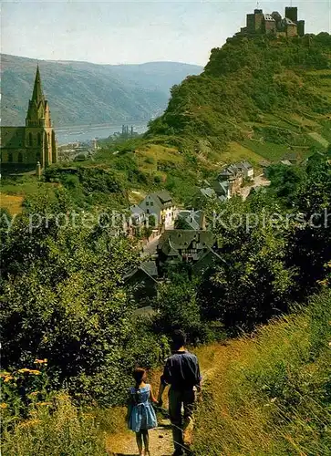 AK / Ansichtskarte Oberwesel_Rhein Panorama mit Schoemburg Wanderweg Oberwesel Rhein