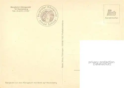AK / Ansichtskarte Heidelberg_Neckar Bergbahn auf den Koenigstuhl mit Blick auf die Stadt Heidelberg Neckar