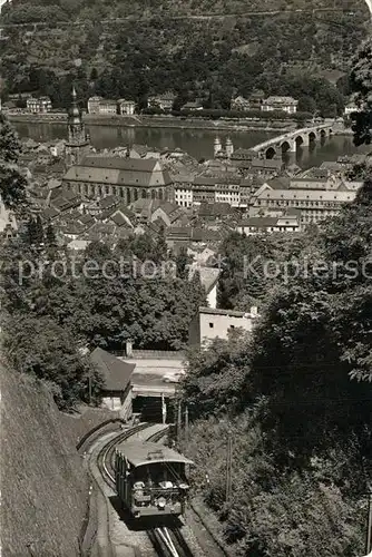 AK / Ansichtskarte Heidelberg_Neckar Bergbahn mit Blick auf Heiliggeist Kirche und alte Neckarbruecke Heidelberg Neckar