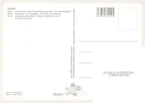 AK / Ansichtskarte Meissen_Elbe_Sachsen Frauenkirche Albrechtsburg Dom Burgberg Kleinmarkt Marktplatz Rathaus Akademie Gebaeck Meissner Fummel Stadtmauer Meissen_Elbe_Sachsen