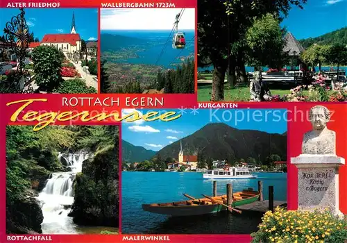 AK / Ansichtskarte Rottach Egern Friedhof Wallbergbahn Kurgarten Rottachfall Wassefall Malerwinkel Tegernsee Bueste Denkmal Statue Huber Karte Nr 8747 Rottach Egern