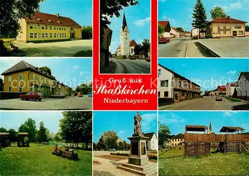 AK / Ansichtskarte Strasskirchen_Donau Ortsmotive Kirche Spielplatz Denkmal Strasskirchen Donau