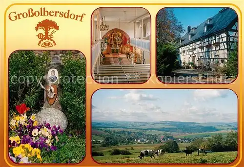 AK / Ansichtskarte Grossolbersdorf Karl Stuelpner Grab Inneres der Dorfkirche Gasthaus Linde Landschaftspanorama Kuehe Grossolbersdorf