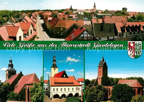 AK / Ansichtskarte Gardelegen Panorama Blick in die Burgstrasse Kirche Rathaus Gardelegen