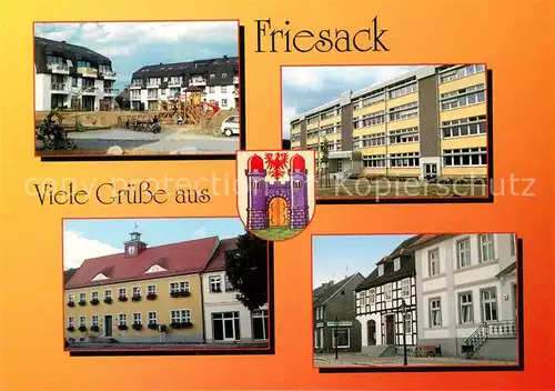 AK / Ansichtskarte Friesack Sozialer Wohnungsbau Schule Rathaus Markt Museum Friesack